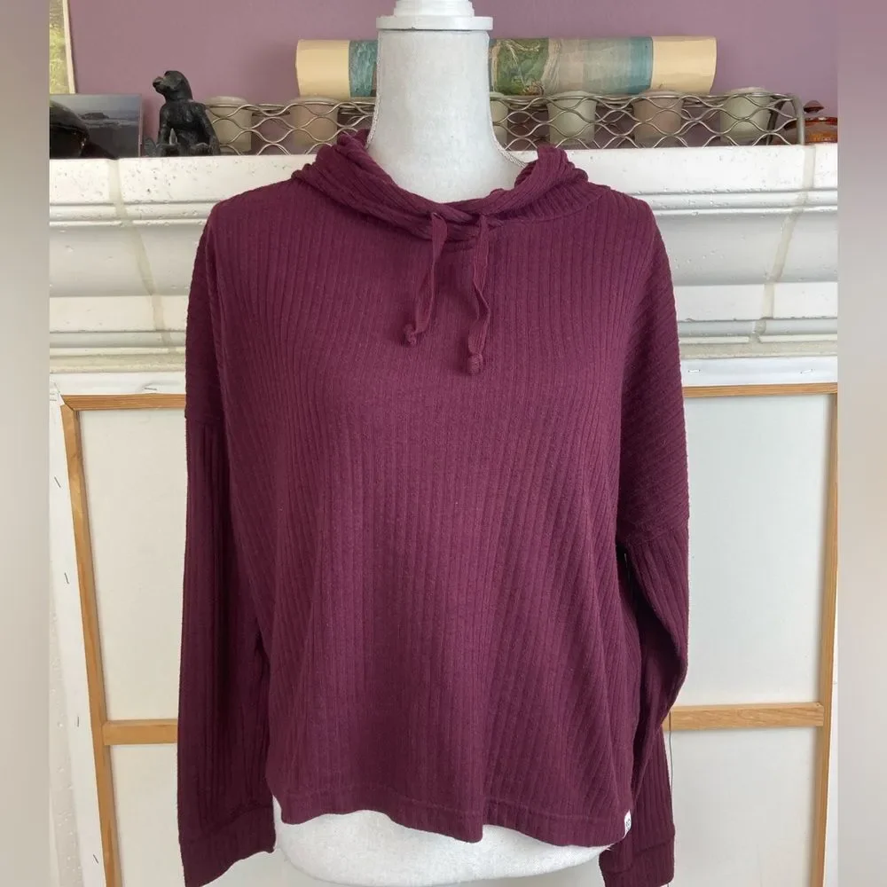 Roxy Snuggly Burgundy Ribbed Hoodie Top